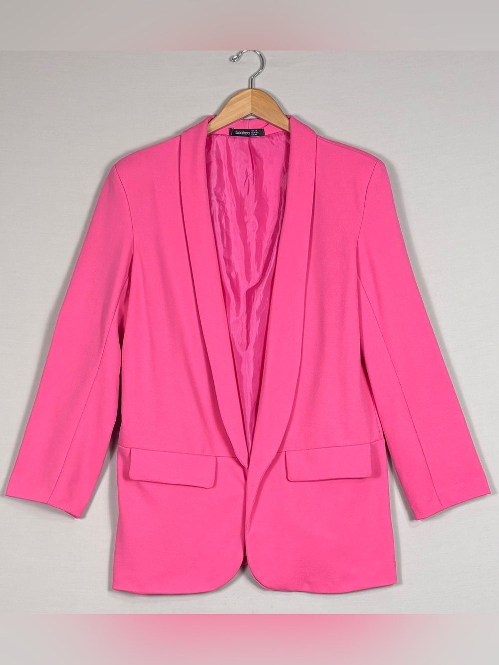 Boohoo Hot Pink Shawl Collar Blazer US 10 UK 14 Statement Jacket